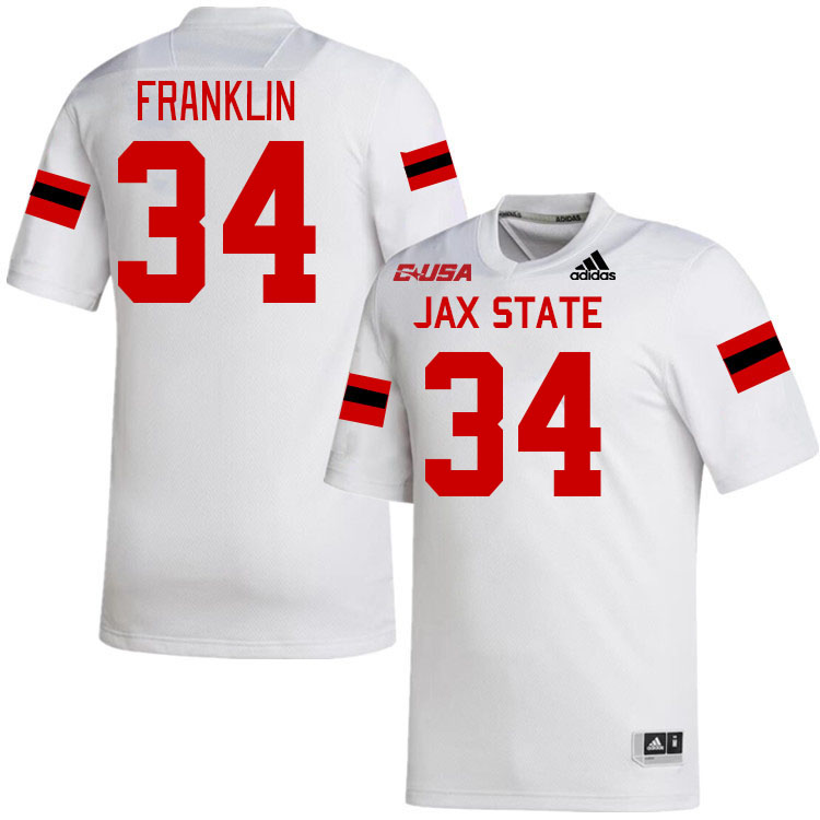 #34 Mike Franklin Jacksonville State Gamecocks College Football Jerseys Stitched-White